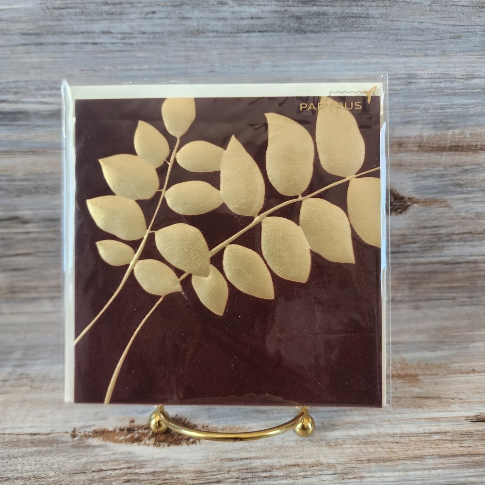 Papyrus Blank Greeting Card Gold Foil Leaves Burgundy Square Stationery 4443706